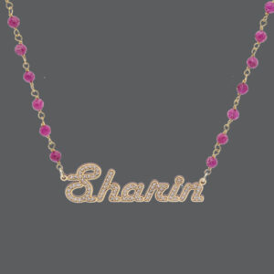 9k Full Diamond Name & Ruby Necklace
