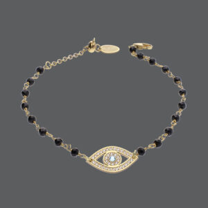 Gold Black Spinel & Diamond Evil Eye Bracelet