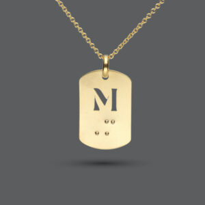 Gold Braille Initial Tag Necklace