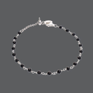 Silver Black Spinel Beaded Bracelet