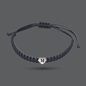 Silver Heart Initial Corded Bracelet