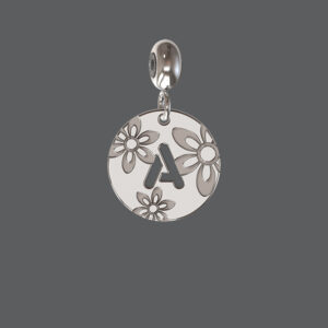 Sterling Silver Retro Rose Initial Charm