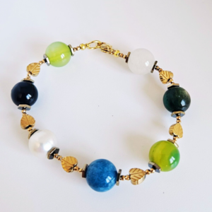 Azure Forge – Obsidian, Agate, Amazonite & Pearl Bracelet