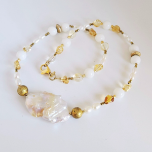 Sunlit Forge – Pearl, Mother of Pearl & Citrine Necklace