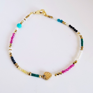 Verdant Forge – Colourful Beaded Bracelet with Leaf Detail